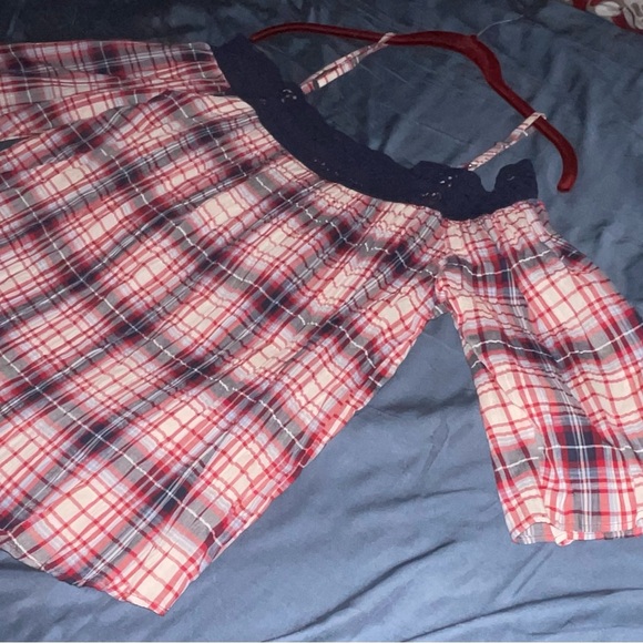 A. Byer Women's Off The Shoulder Red and White and Blue plaid - Picture 6 of 9